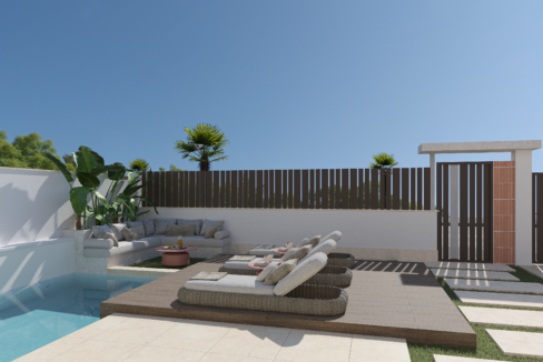 Outdoor pool, entrance and lounge